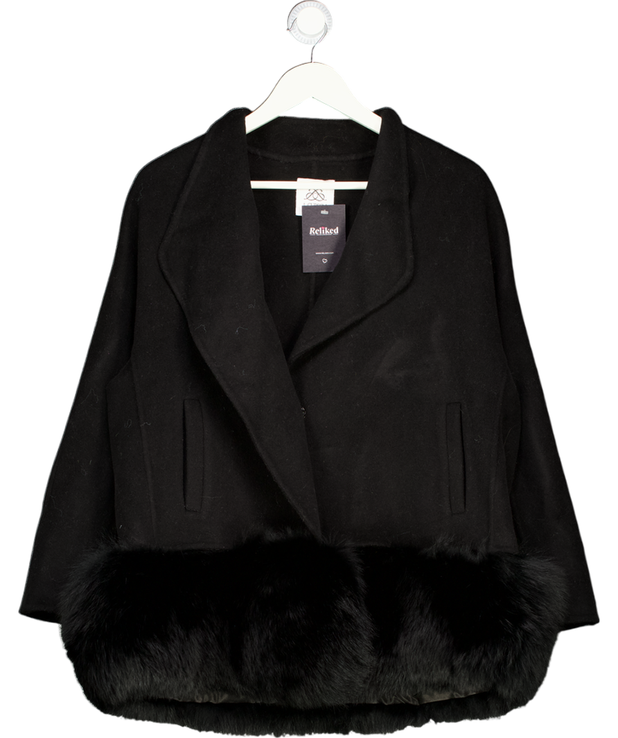 L.CUPPINI Black Daisy Cashmere Jacket With Detachable Fur Hem UK S
