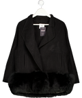 L.CUPPINI Black Daisy Cashmere Jacket With Detachable Fur Hem UK S