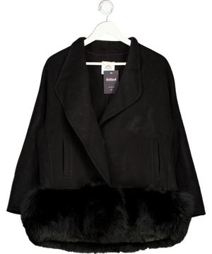 L.CUPPINI Black Daisy Cashmere Jacket With Detachable Fur Hem UK S