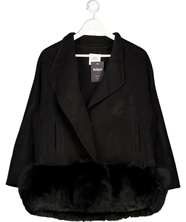 L.CUPPINI Black Daisy Cashmere Jacket With Detachable Fur Hem UK S