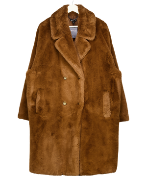 WHISTLES Brown Teddy Faux Fur Coat UK XL