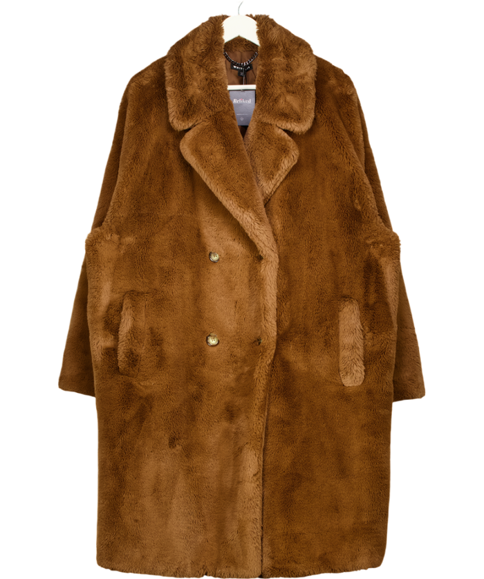 WHISTLES Brown Teddy Faux Fur Coat UK XL