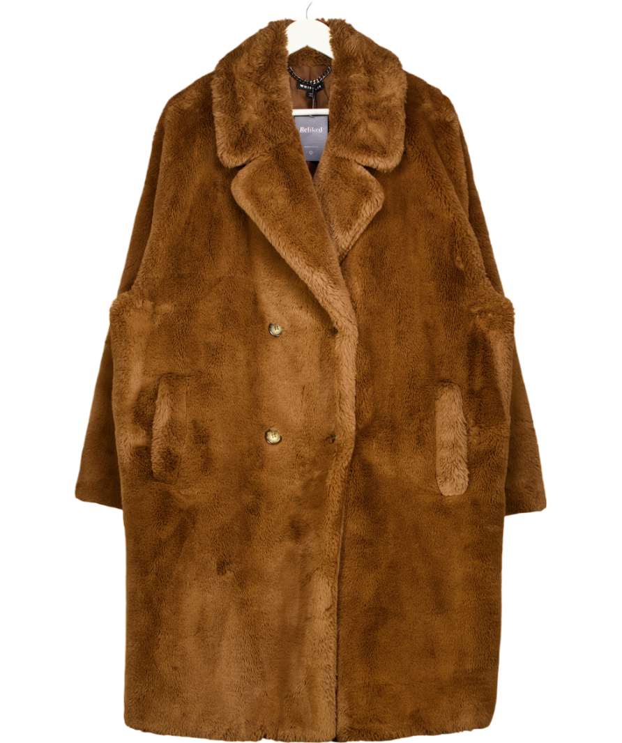 WHISTLES Brown Teddy Faux Fur Coat UK XL