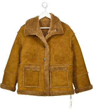 COMMENSE Tan Brown Oversize Reversible Shearling Collared Jacket UK XS