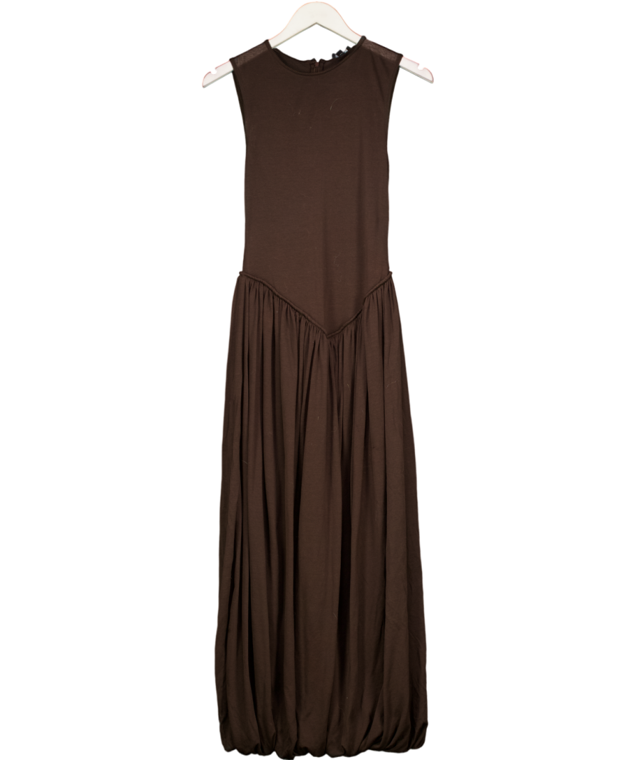 MANGO Chocolate Brown Selection  Semi-transparent Dress With Puffed Hem UK S