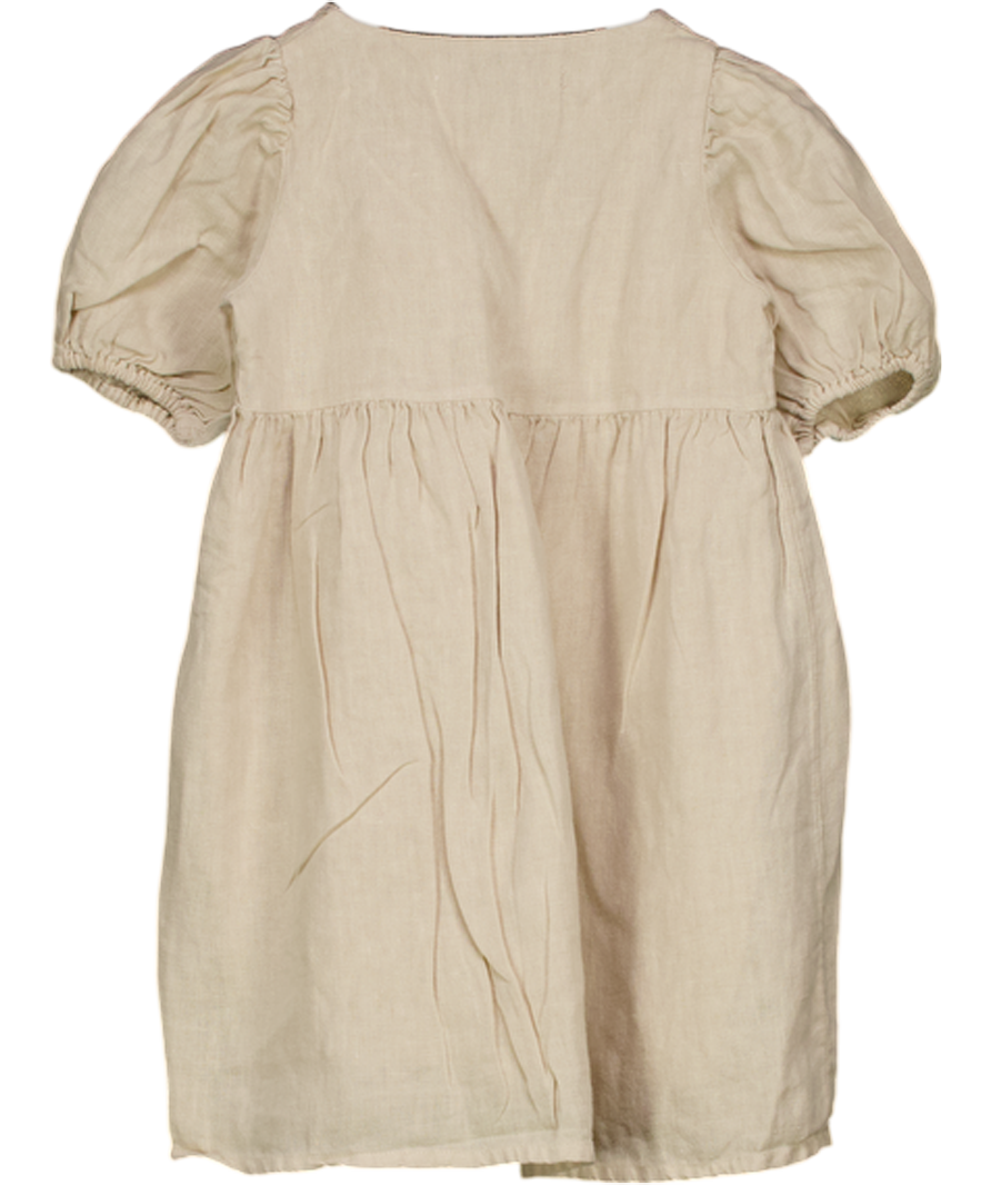 BEBE ORGANIC Beige 100% Linen Lace Yoke Dress 3 Years