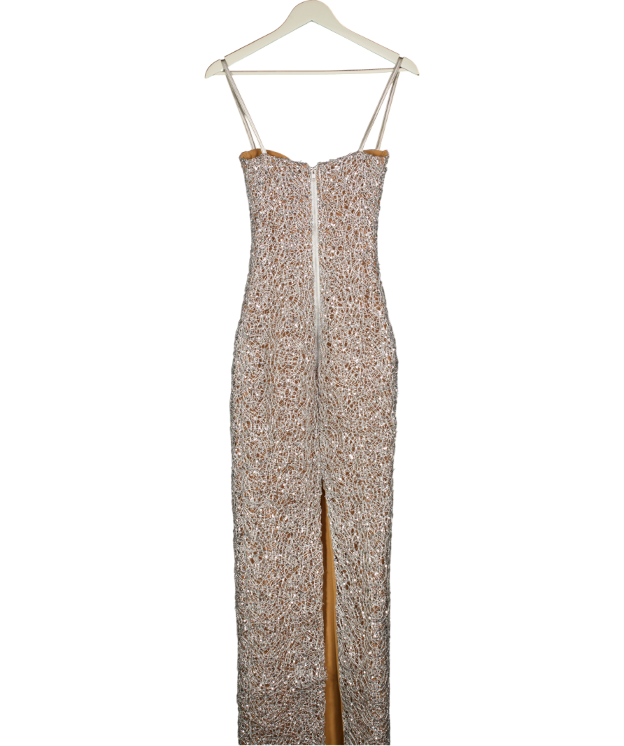 THE DOLL'S HOUSE Metallic Silver Sira Maxi Dress UK XS