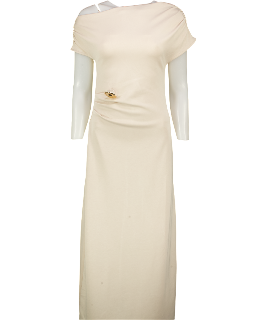 THREADBARE Beige Off Shoulder Draped Jersey Maxi Dress In Ecru UK 8