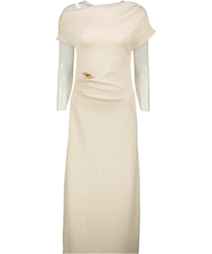 THREADBARE Beige Off Shoulder Draped Jersey Maxi Dress In Ecru UK 8