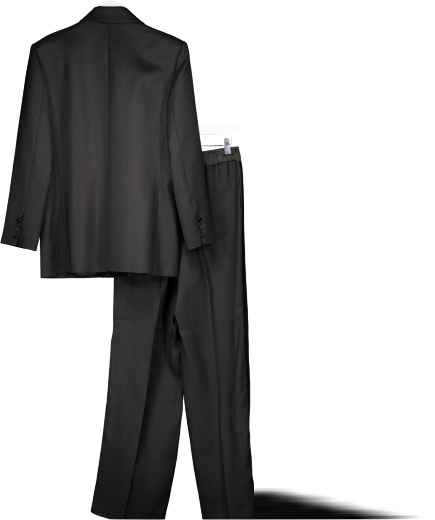 SANDRO PARIS Black 2-piece Oversized Dinner Jacket (uk 12) & Wide Trousers With Satin Side Stripe UK 10