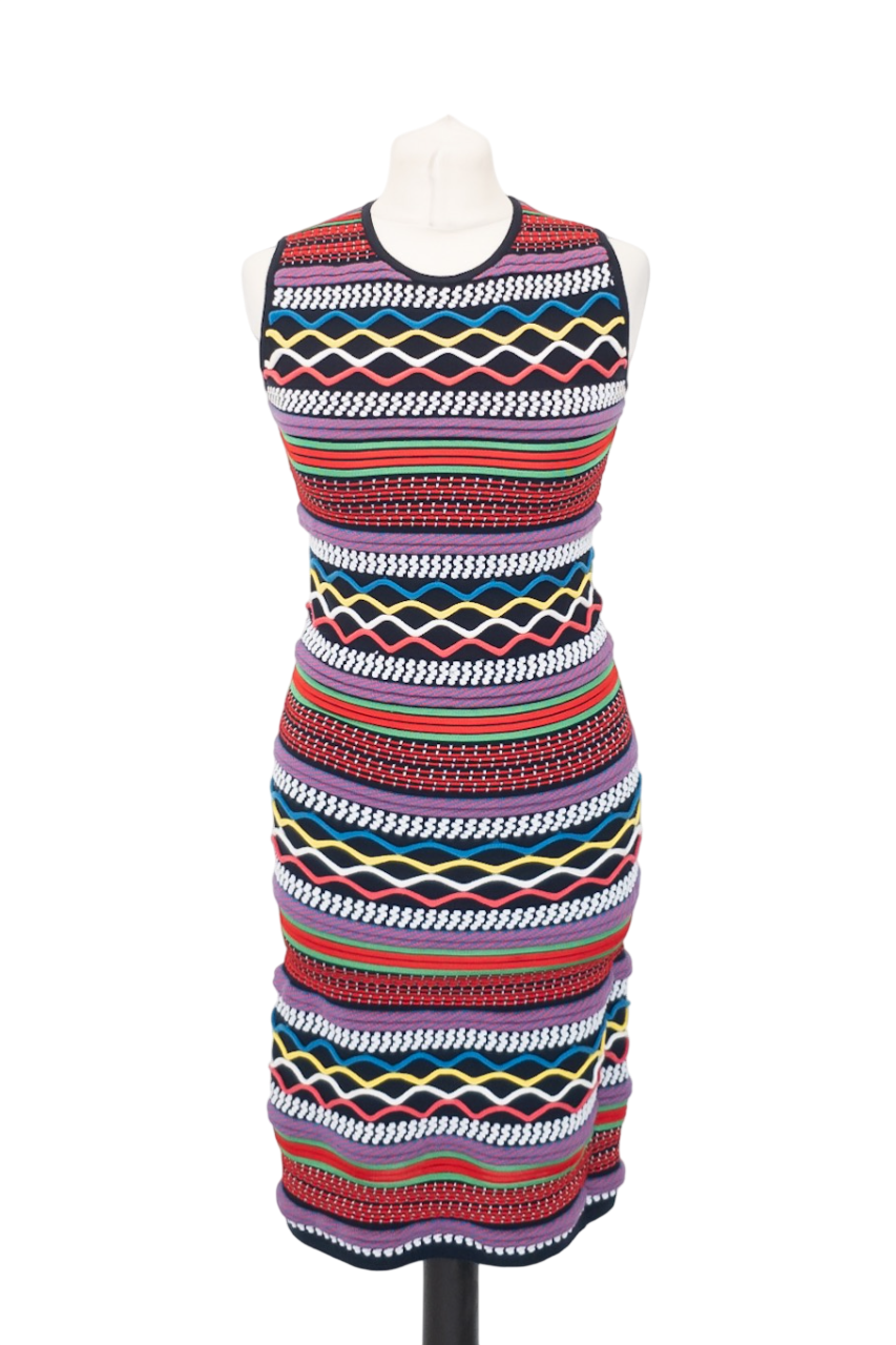 DSQUARED2 Multicoloured Sleeveless Knit Textured Stripe Mini Dress UK M