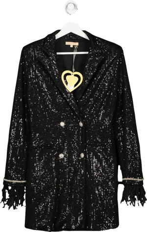 Soky & Soka Black Feather Trimmed Sequin Blazer Dress UK M