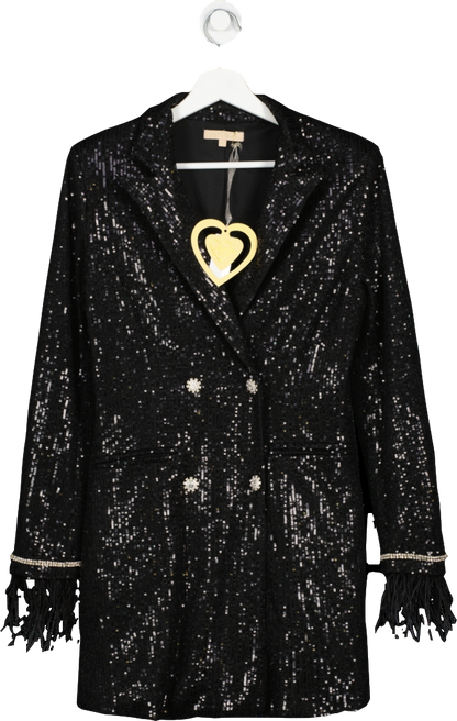 Soky & Soka Black Feather Trimmed Sequin Blazer Dress UK M