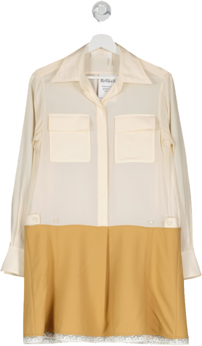 CHLOE Cream Shirt Dress With Lace Trim Skirt UK M