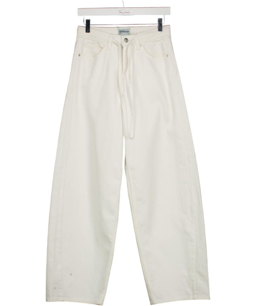 RIVER ISLAND White Balloon Leg Drawcord Baggy Jeans UK 6