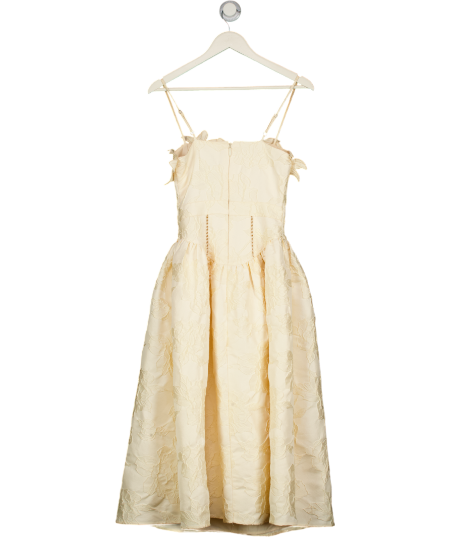 LIPSY Pale Yellow Premium 3d Flower Pearl Fit And Flare Strappy Midi Dress UK 8