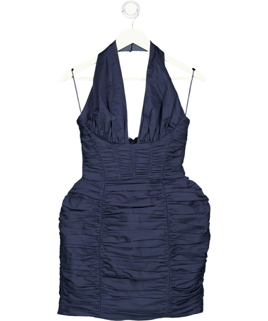 ASOS Structured Halter Mini Dress With Ruching In Navy Blue UK 8