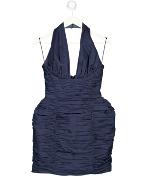 ASOS Structured Halter Mini Dress With Ruching In Navy Blue UK 8