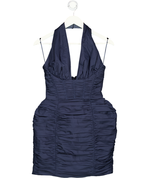 ASOS Structured Halter Mini Dress With Ruching In Navy Blue UK 8