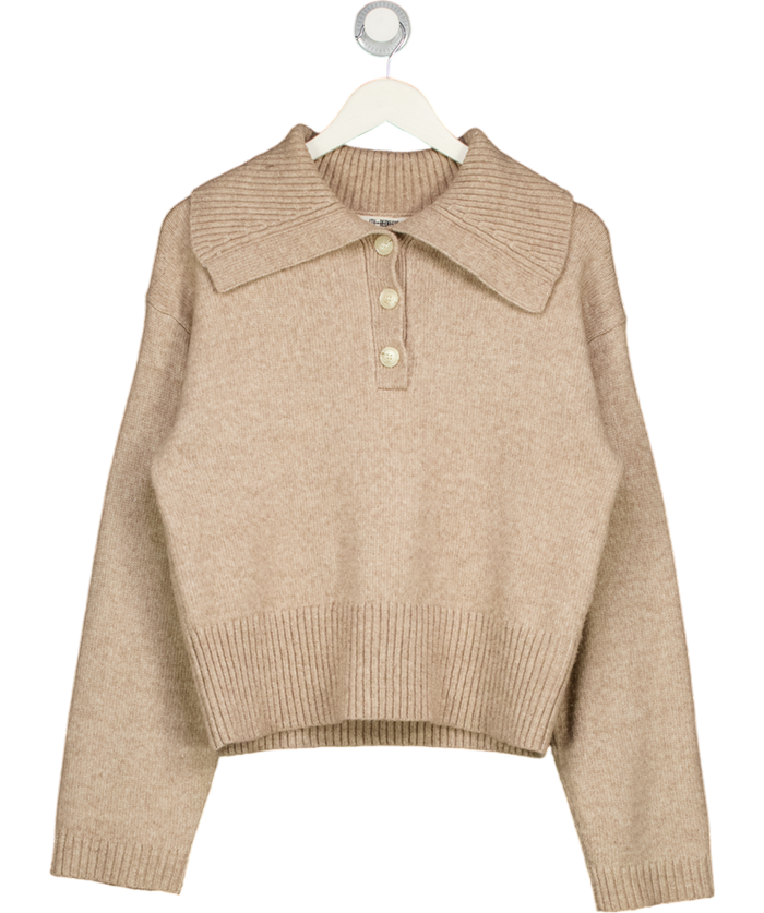 4th & Reckless Eddie Beige Knitted Buttoned Collar Jumper UK 8