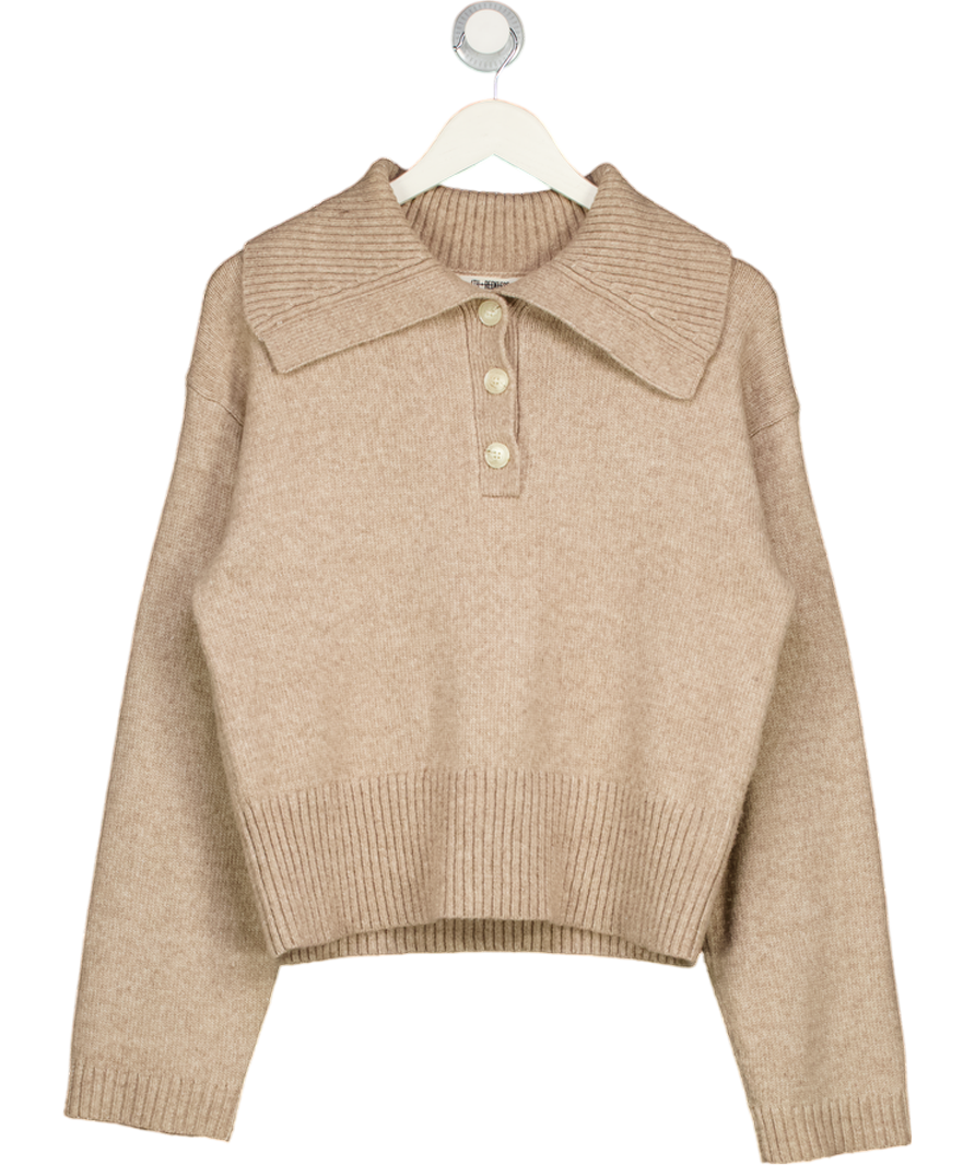 4th & Reckless Eddie Beige Knitted Buttoned Collar Jumper UK 8