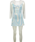 PUCCI Sky Blue Iride-print Satin-jersey Mini Dress UK 10