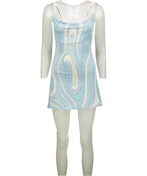 PUCCI Sky Blue Iride-print Satin-jersey Mini Dress UK 10