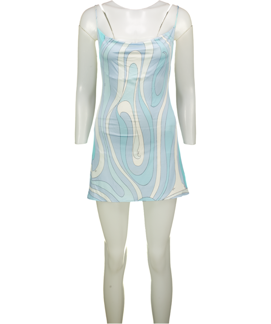 PUCCI Sky Blue Iride-print Satin-jersey Mini Dress UK 10