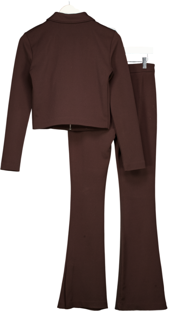 ZARA 2-piece Chocolate Brown Crepe Zip Jacket & Trouser Set UK S
