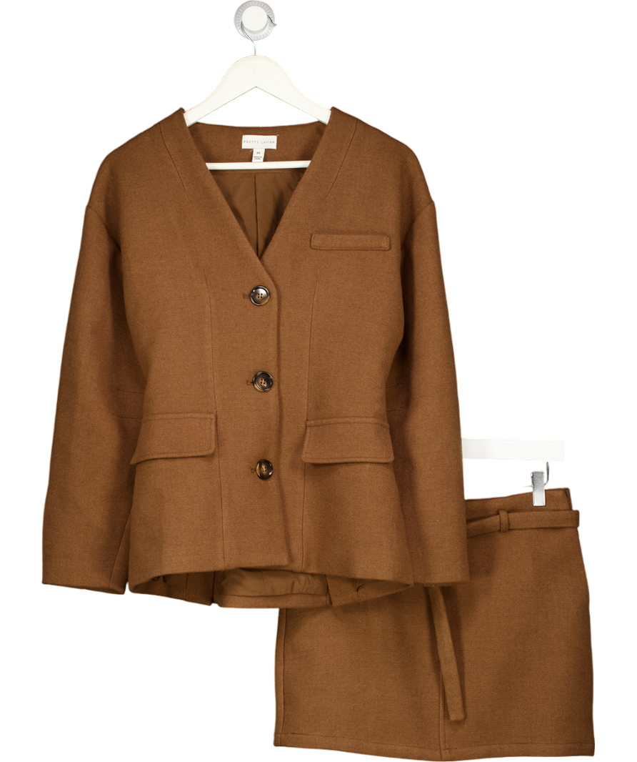 PRETTY LAVISH 2-piece Brown Tailored Jacket (uk Xs ) And Mini Skirt (uk 8) Co-ord Set UK XS/S