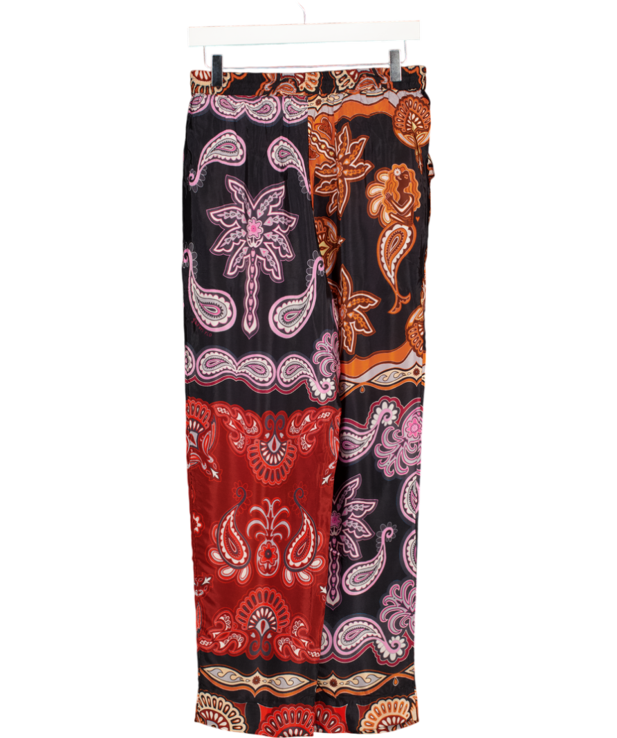 FARM RIO Black Paisley Print Sweet Mermaids Trousers With Beaded Drawstring UK S