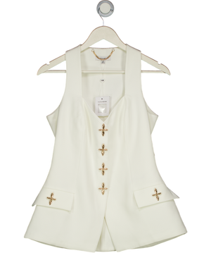 NADINE MERABI Zoe White Statement Button Waistcoat Top UK 10