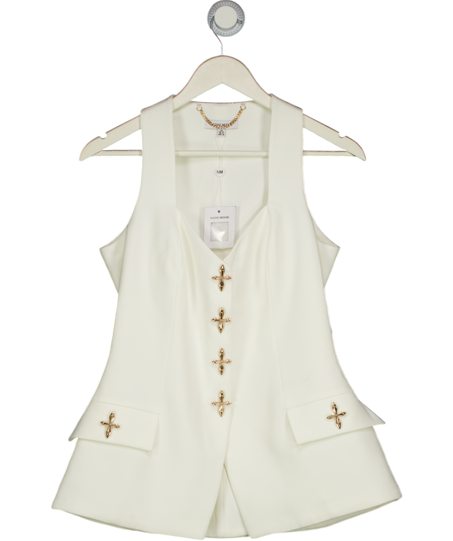 NADINE MERABI Zoe White Statement Button Waistcoat Top UK 10