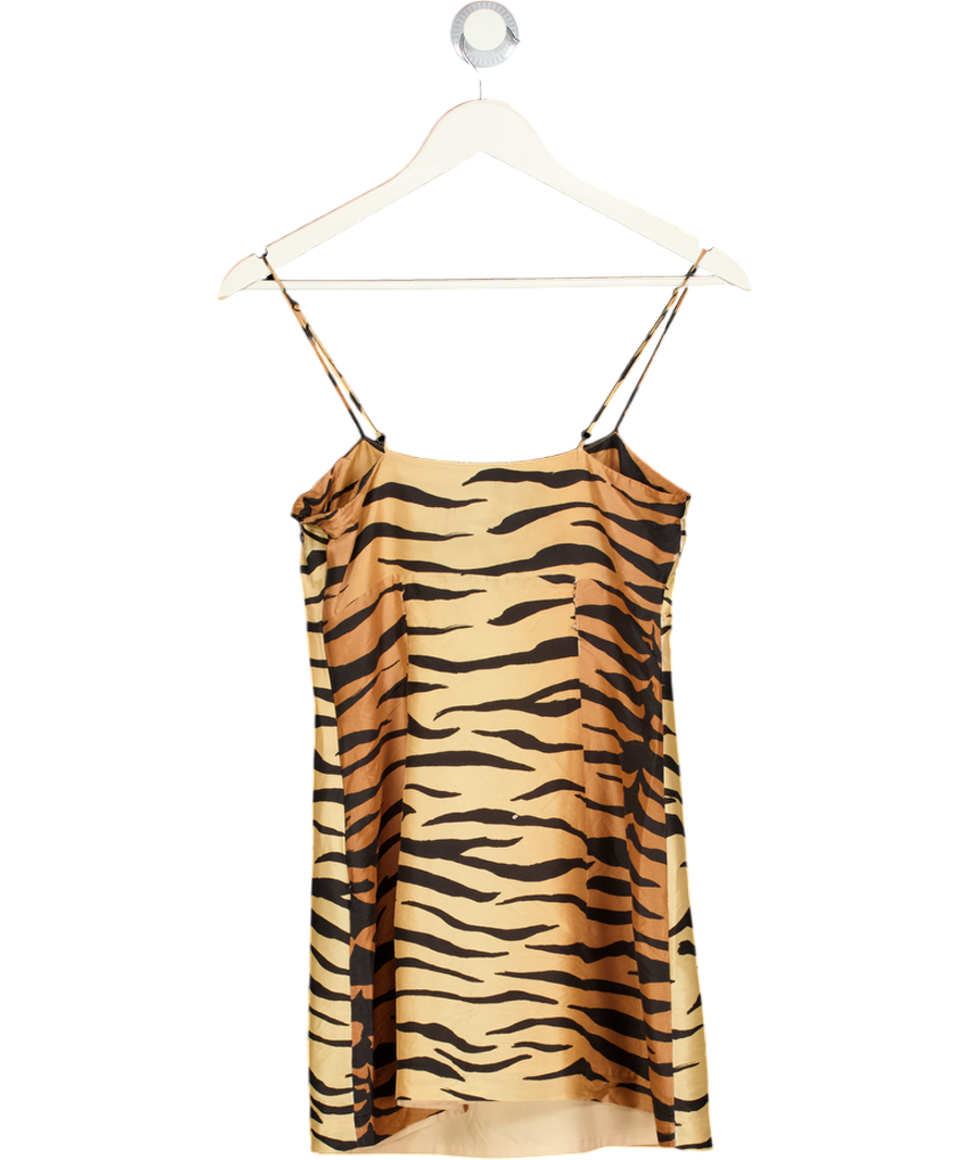 Réalisation Black / Brown Christy Tiger Print Silk Mini Dress UK S