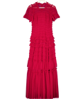 NEEDLE & THREAD Red Valentine Tulle Ruffle Gown UK 10