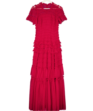 NEEDLE & THREAD Red Valentine Tulle Ruffle Gown UK 10