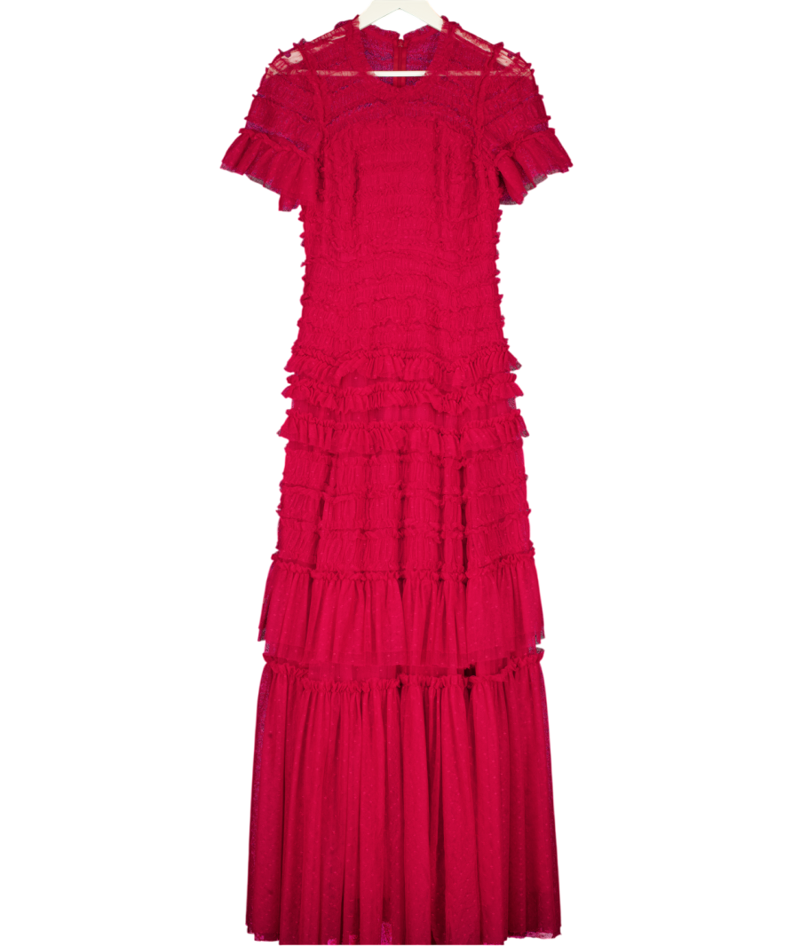 NEEDLE & THREAD Red Valentine Tulle Ruffle Gown UK 10