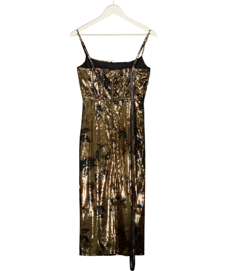 RARE LONDON Metallic Gold Sequin Floral Corset Midi Dress UK 8