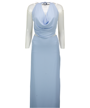 MESHKI Blue 2-piece Katalina Chiffon Cowl Halter Top  And Skirt Set UK XXS