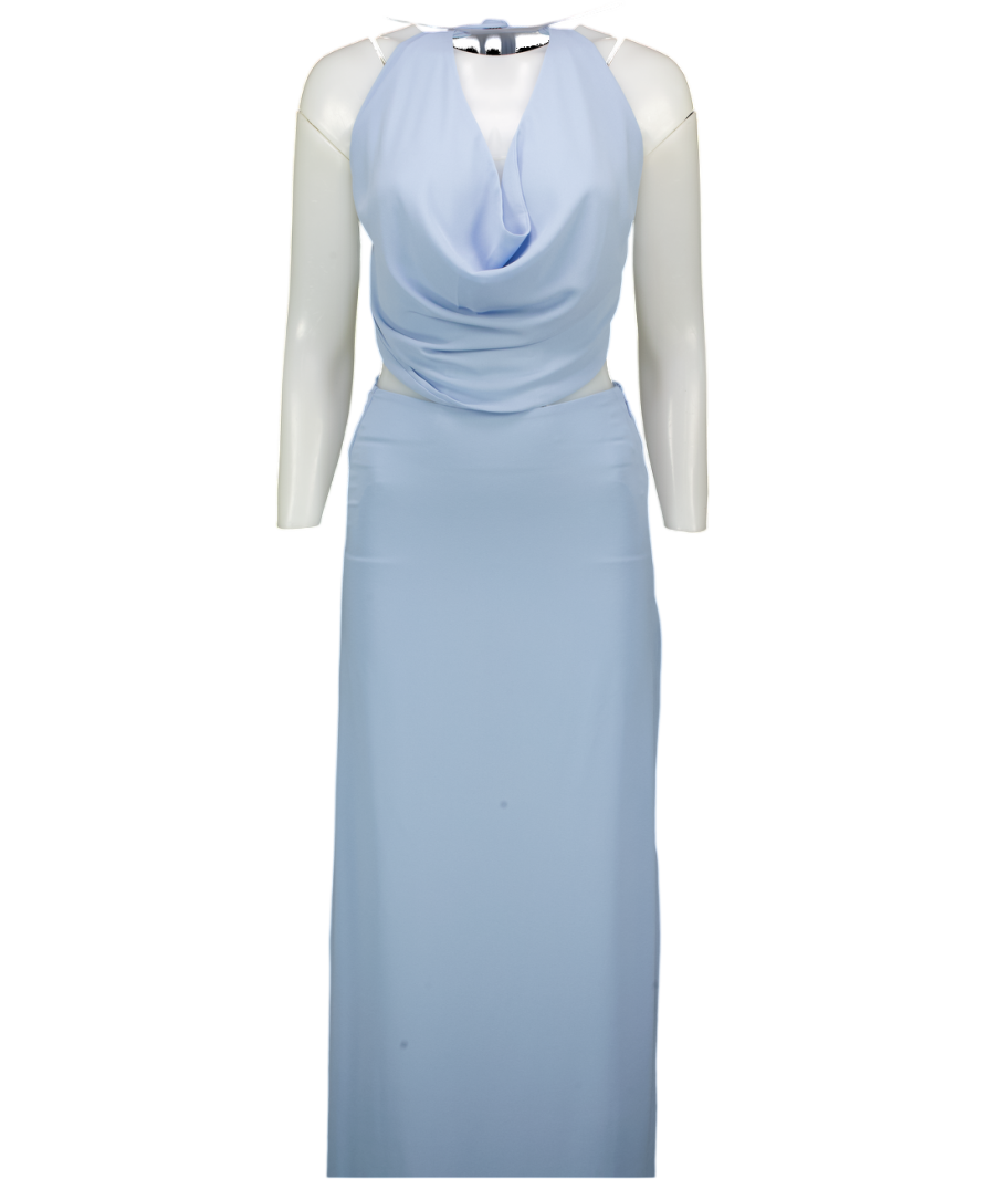 MESHKI Blue 2-piece Katalina Chiffon Cowl Halter Top  And Skirt Set UK XXS