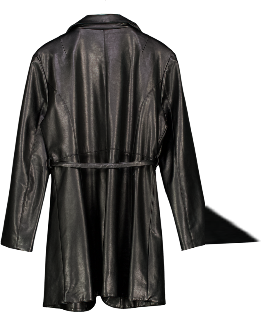 MUUBAA Black Vegan Leather Tie Waist Coat UK 10