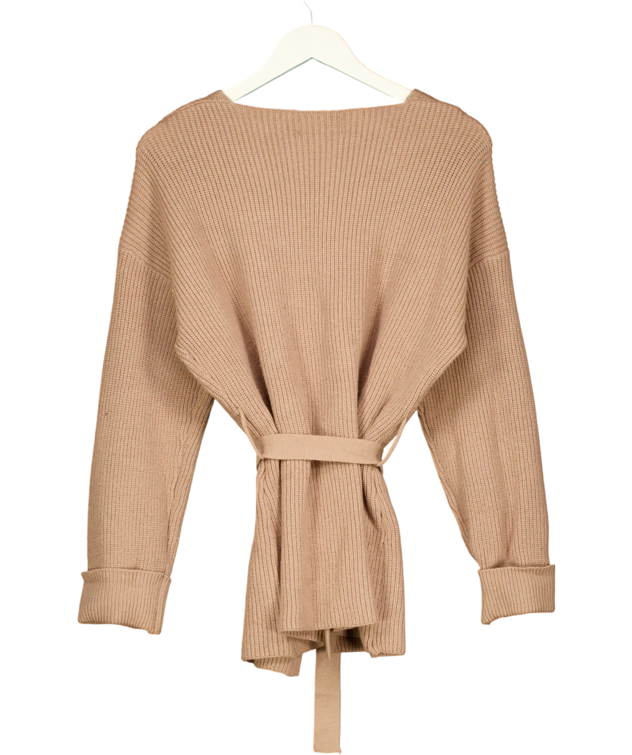 L'ACADEMIE Beige Taupe Ribbed Knit Wrap Cardigan UK S