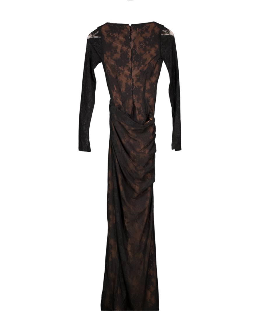 House of CB Sapphira Black Lace Asymmetric Maxi Dress - Limited Edition UK XS