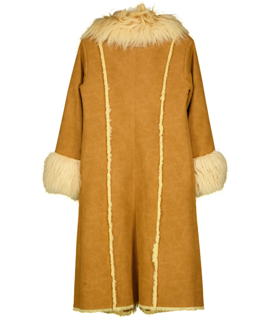 CHARLOTTE SIMONE Indie 70's Tan Brown Lambskin Shearling Trim Longline Coat UK S