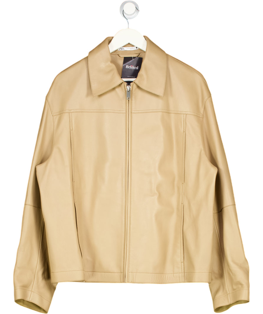 ZARA Beige Faux Leather Zip Jacket UK M