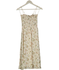 REFORMATION Cream Floral Tie Shoulder Shirred Bodice Midi Dress UK XS