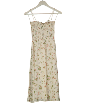 REFORMATION Cream Floral Tie Shoulder Shirred Bodice Midi Dress UK XS