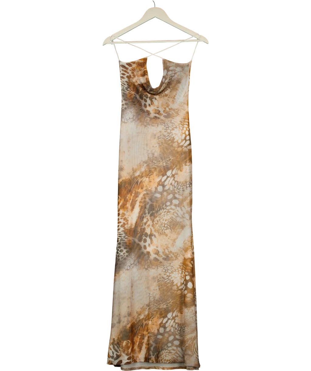 GRACE JACOB Brown Sahara Mesh Maxi Dress UK XS