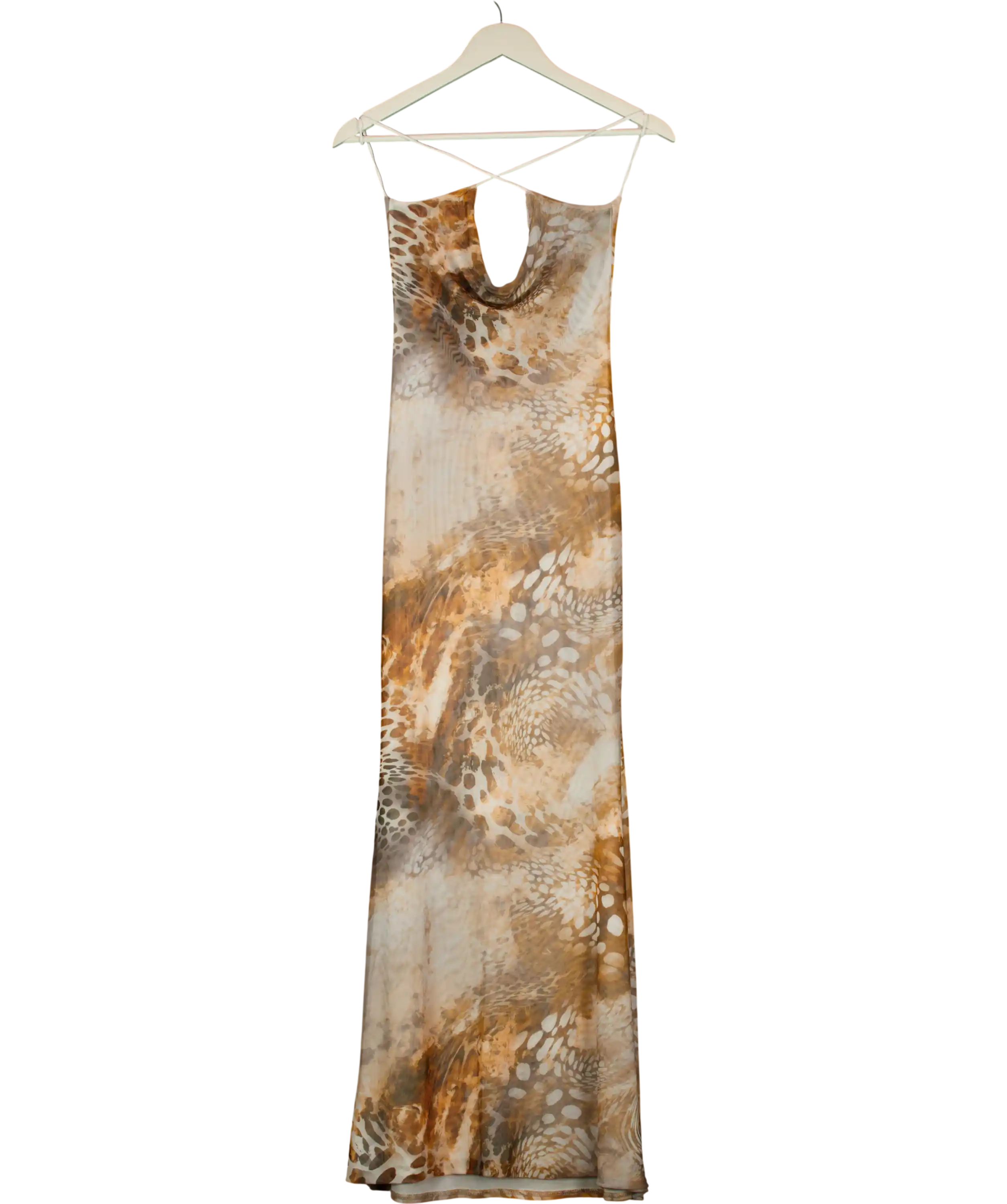 GRACE JACOB Brown Sahara Mesh Maxi Dress UK XS