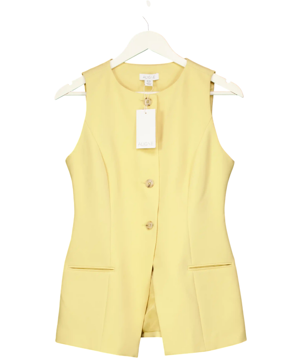 Aligne Butter Yellow Leo Buttondown Waistcoat Top UK 10
